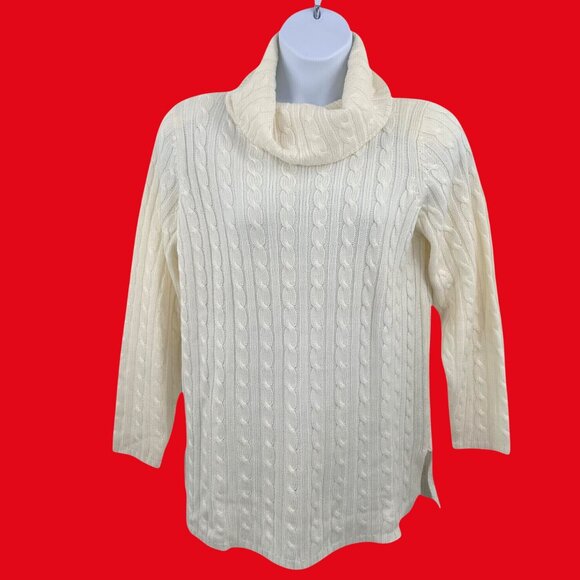 SOFT & COZY KAREN SCOTT IVORY CABLE KNIT COWL NECK SWEATER - L - Picture 1 of 5